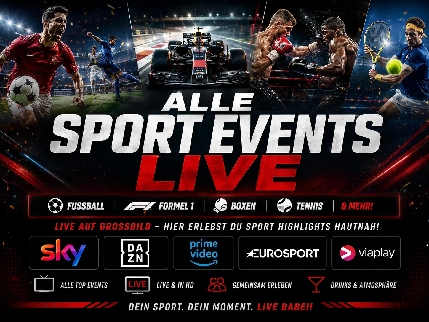 Alle Sport-Events live: Fußball, Formel 1, Boxen, Tennis & mehr auf Großbildleinwand im FKK Point Bruchsal